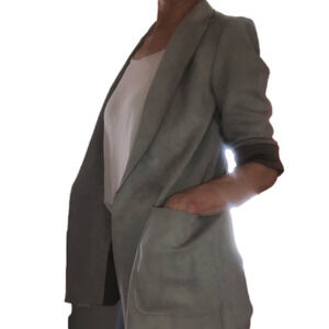 Relaxed loosely fitting Faux Leather Taupe Classic  Blazer Size M